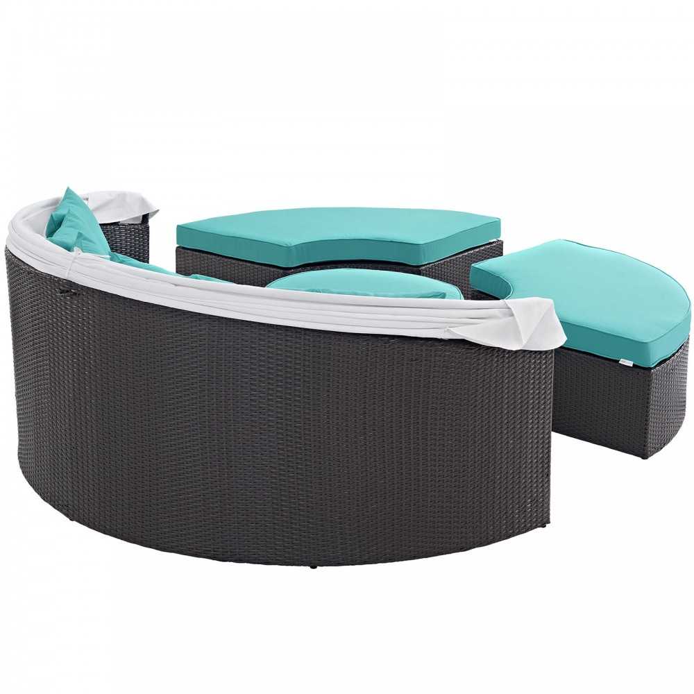 Convene Canopy Outdoor Patio Daybed, Espresso Turquoise, EEI-2173-EXP-TRQ-SET