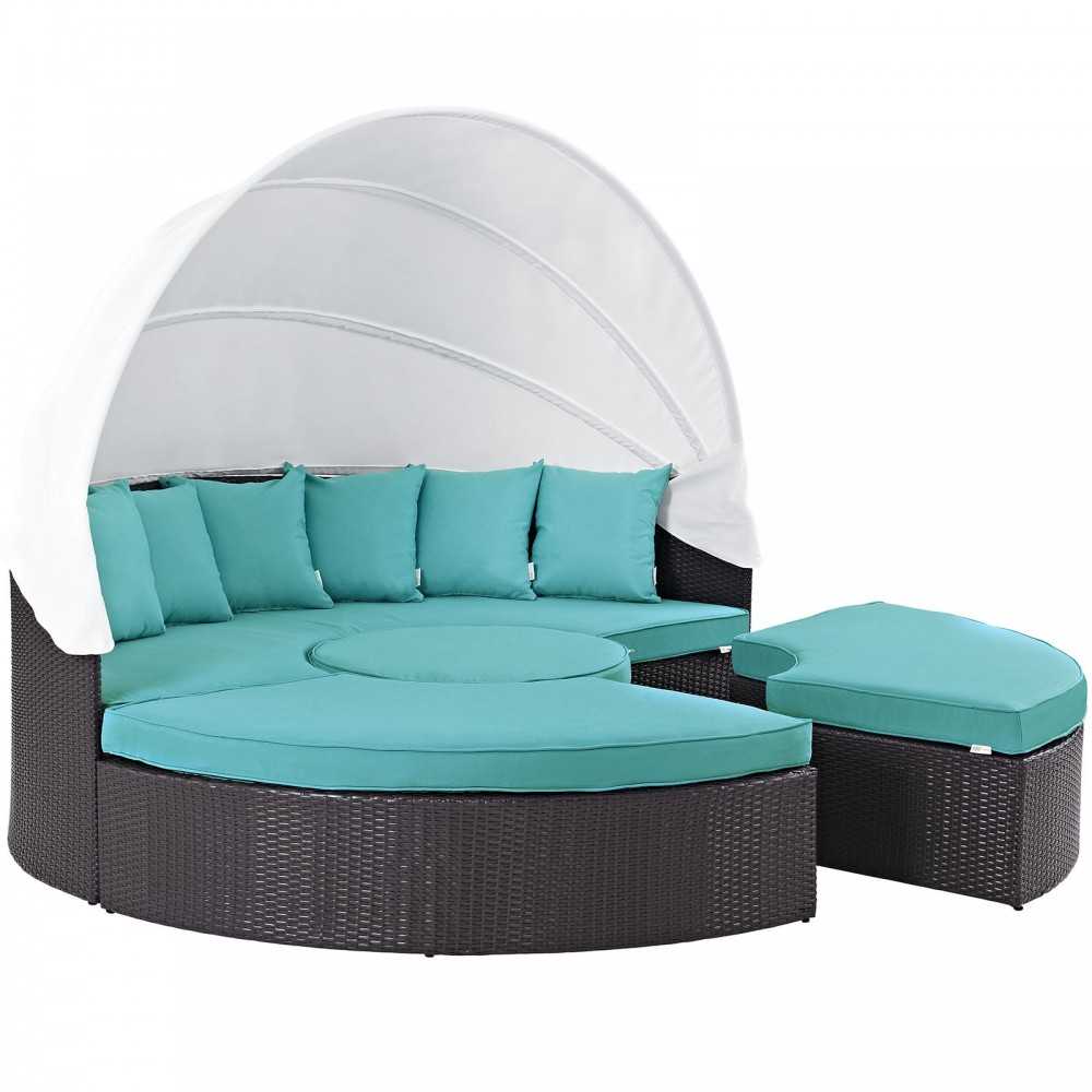 Convene Canopy Outdoor Patio Daybed, Espresso Turquoise, EEI-2173-EXP-TRQ-SET