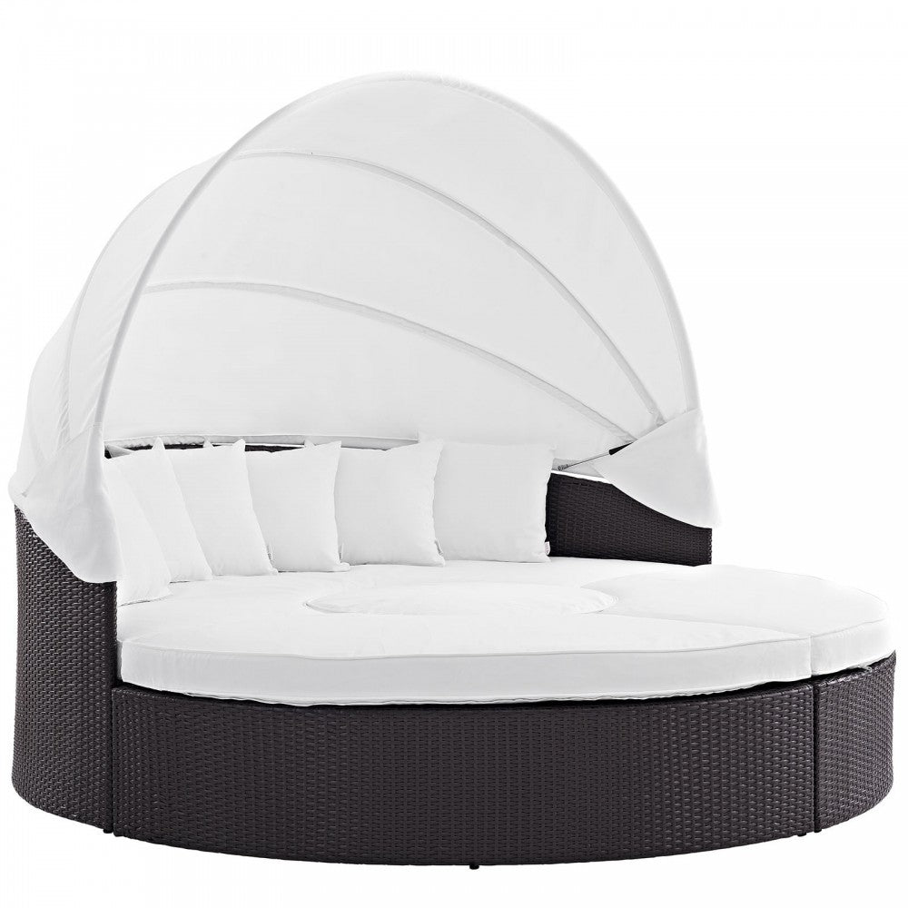 Convene Canopy Outdoor Patio Daybed, Espresso White, EEI-2173-EXP-WHI-SET