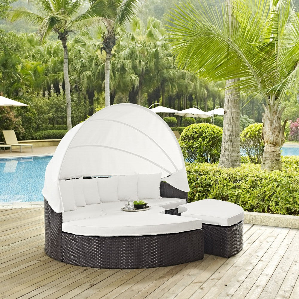 Convene Canopy Outdoor Patio Daybed, Espresso White, EEI-2173-EXP-WHI-SET
