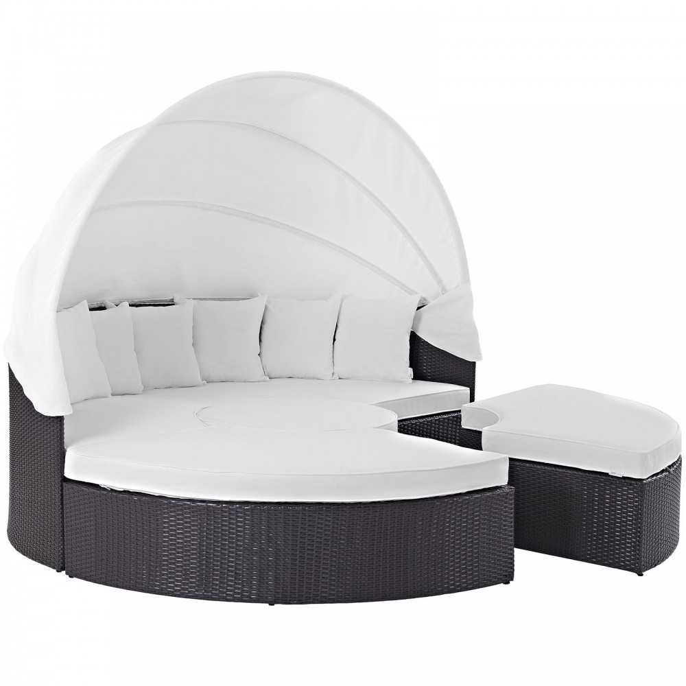 Convene Canopy Outdoor Patio Daybed, Espresso White, EEI-2173-EXP-WHI-SET