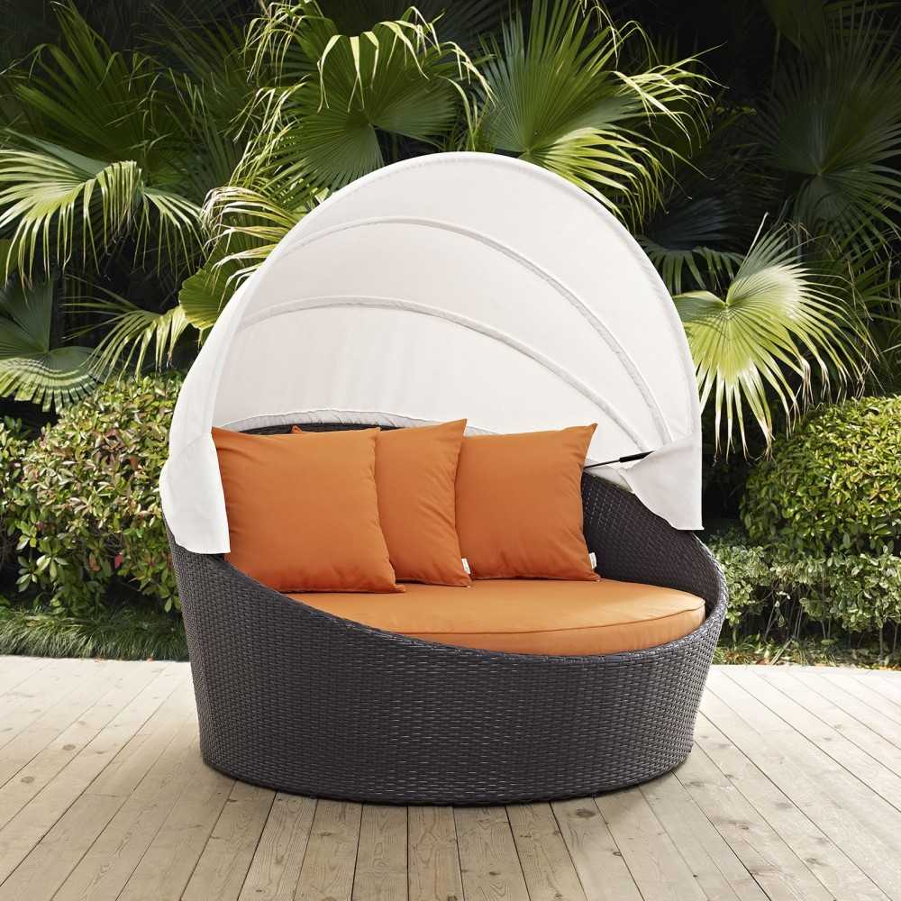 Convene Canopy Outdoor Patio Daybed, Espresso Orange, EEI-2175-EXP-ORA