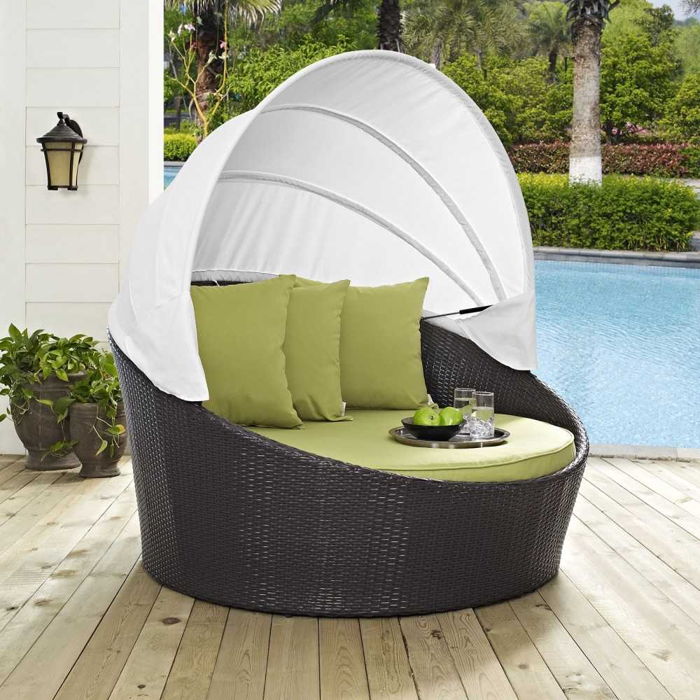Convene Canopy Outdoor Patio Daybed, Espresso Peridot, EEI-2175-EXP-PER