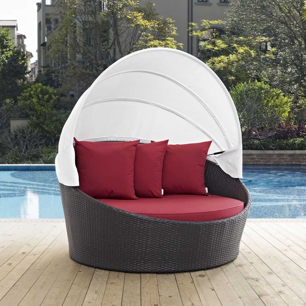 Convene Canopy Outdoor Patio Daybed, Espresso Red, EEI-2175-EXP-RED