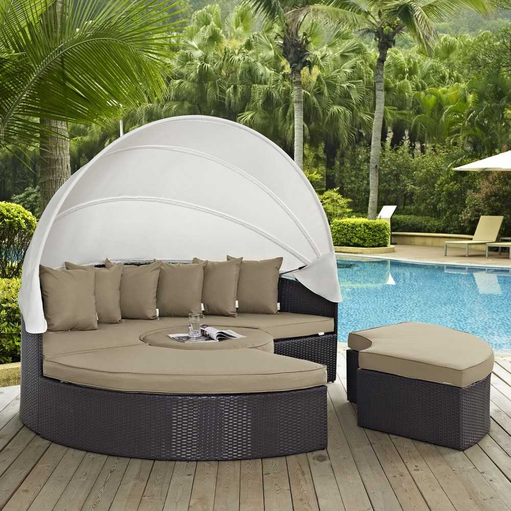 Convene Canopy Outdoor Patio Daybed, Espresso Mocha, EEI-2173-EXP-MOC-SET