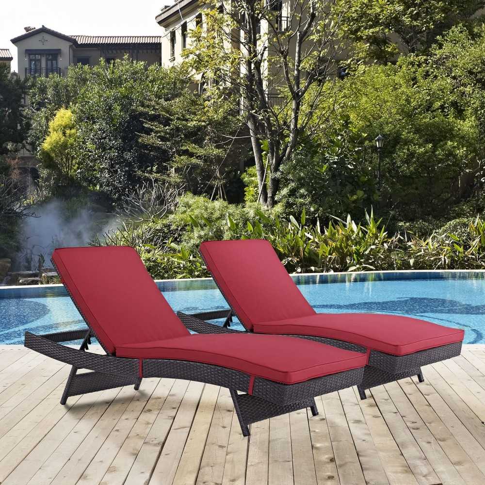 Convene Chaise Outdoor Patio Set of 2, Espresso Red