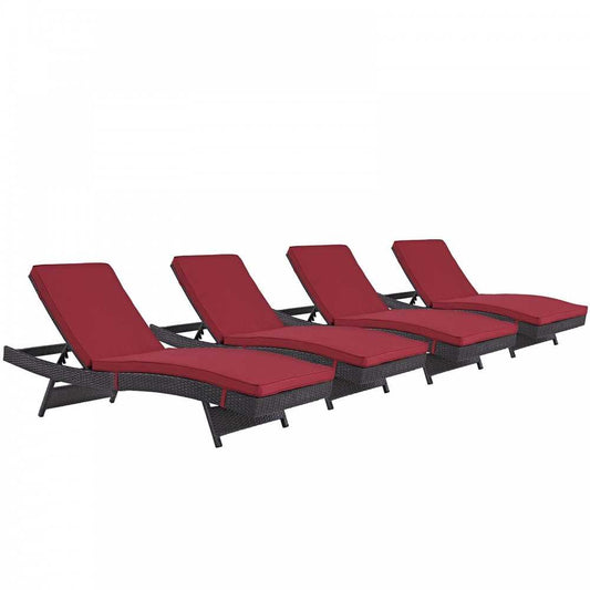 Convene Chaise Outdoor Patio Set of 4, Espresso Red