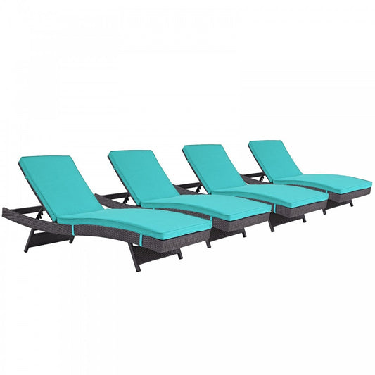 Convene Chaise Outdoor Patio Set of 4, Espresso Turquoise