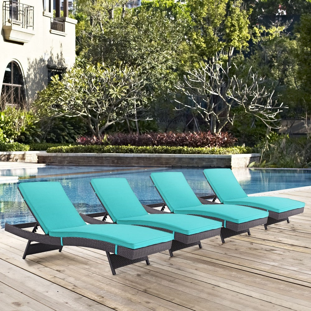 Convene Chaise Outdoor Patio Set of 4, Espresso Turquoise