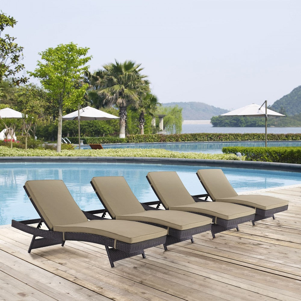Convene Chaise Outdoor Patio Set of 4, Espresso Mocha