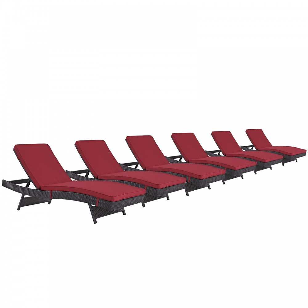 Convene Chaise Outdoor Patio Set of 6, Espresso Red