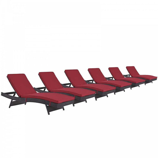 Convene Chaise Outdoor Patio Set of 6, Espresso Red