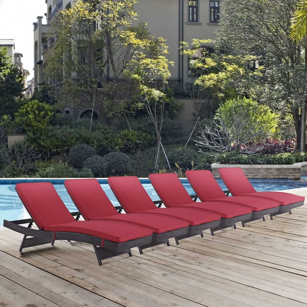 Convene Chaise Outdoor Patio Set of 6, Espresso Red