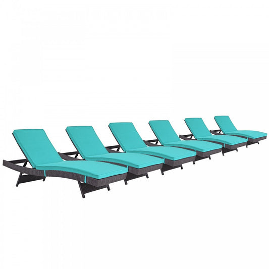 Convene Chaise Outdoor Patio Set of 6, Espresso Turquoise