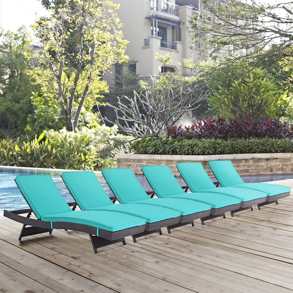 Convene Chaise Outdoor Patio Set of 6, Espresso Turquoise
