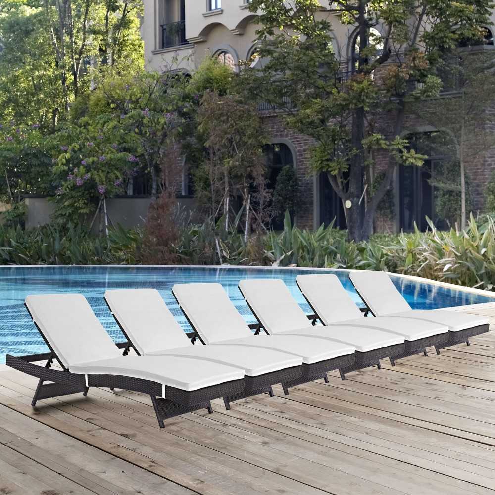 Convene Chaise Outdoor Patio Set of 6, Espresso White