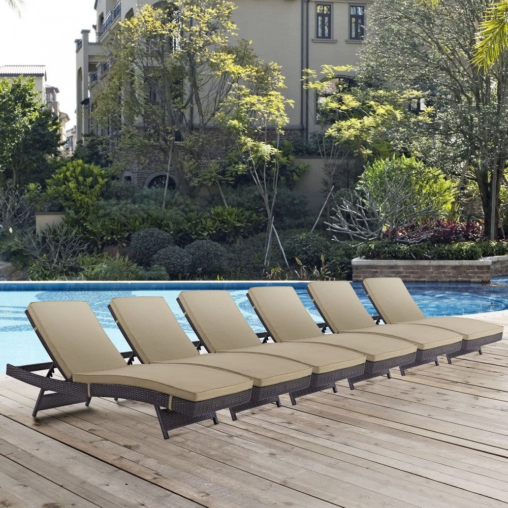 Convene Chaise Outdoor Patio Set of 6, Espresso Mocha