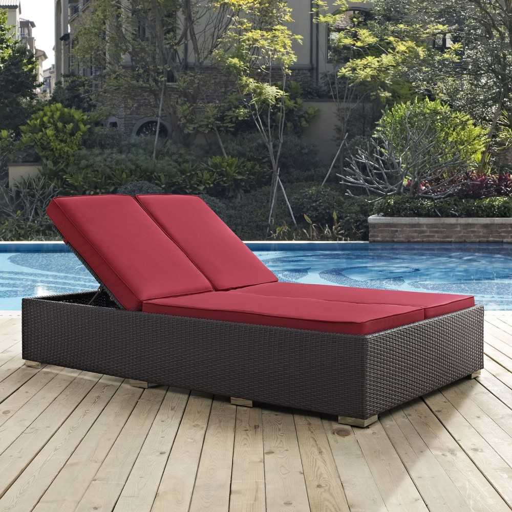 Convene Double Outdoor Patio Chaise, Espresso Red