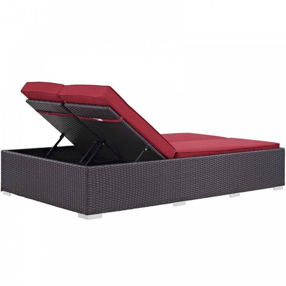 Convene Double Outdoor Patio Chaise, Espresso Red
