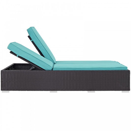 Convene Double Outdoor Patio Chaise, Espresso Turquoise