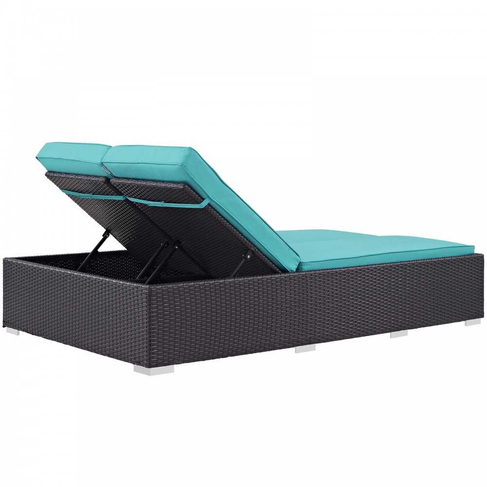 Convene Double Outdoor Patio Chaise, Espresso Turquoise