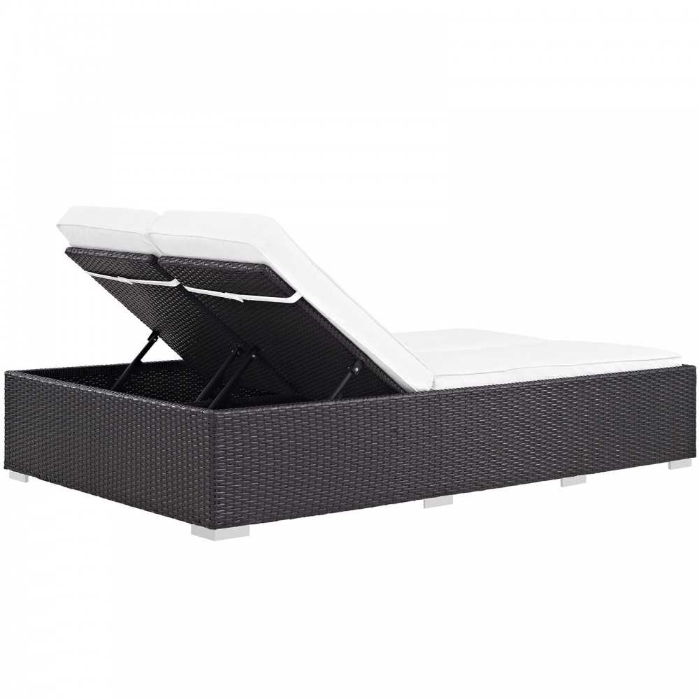 Convene Double Outdoor Patio Chaise, Espresso White, EEI-2177-EXP-WHI