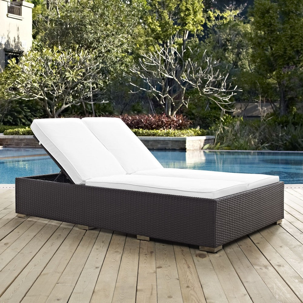 Convene Double Outdoor Patio Chaise, Espresso White, EEI-2177-EXP-WHI