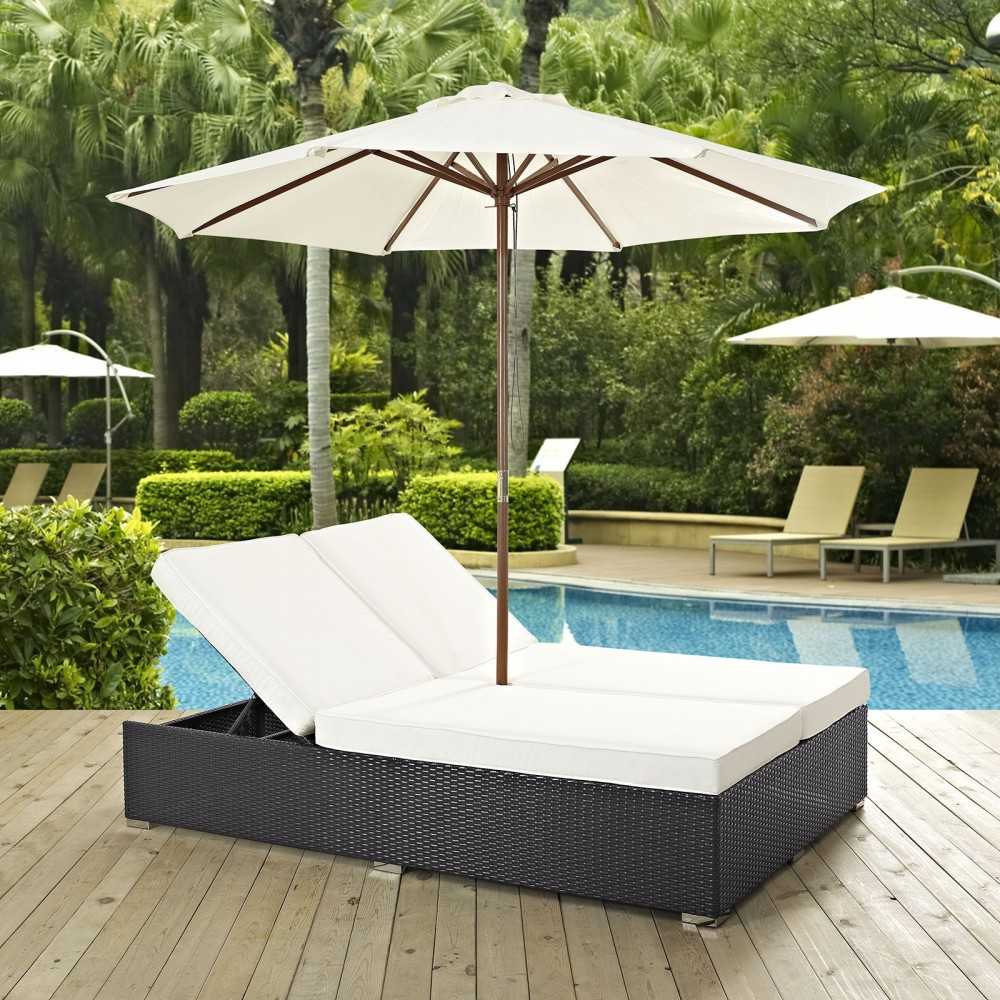 Convene Double Outdoor Patio Chaise, Espresso White, EEI-2180-EXP-WHI-SET