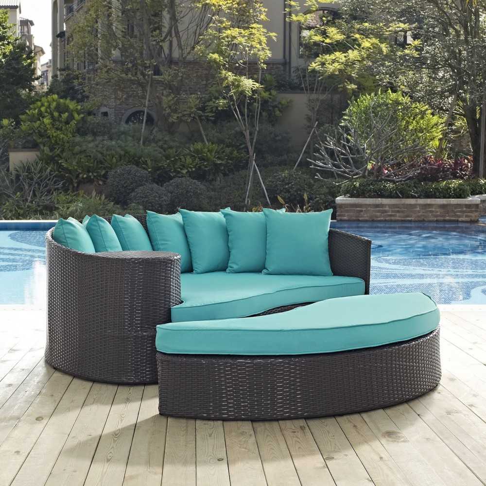 Convene Outdoor Patio Daybed, Espresso Turquoise