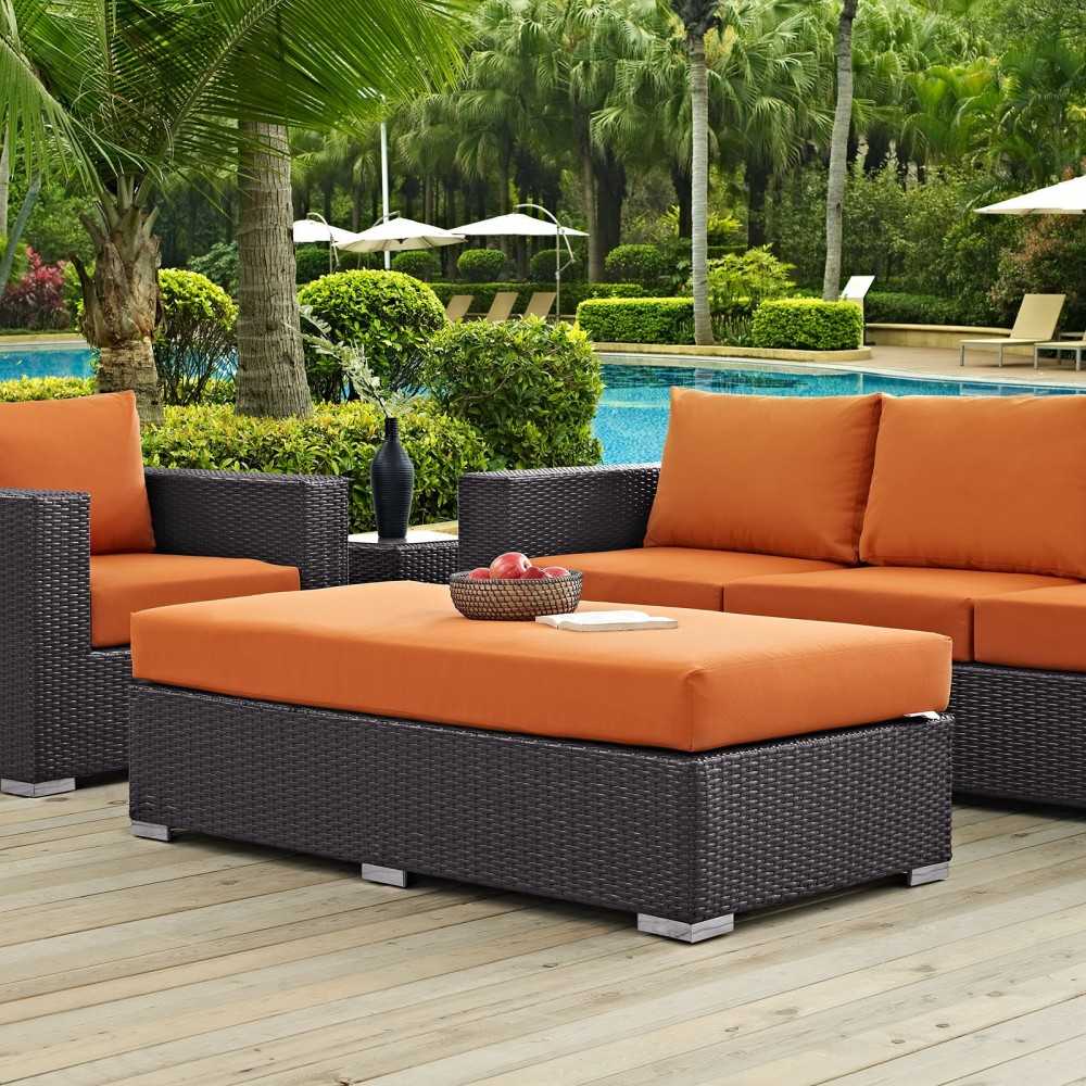 Convene Outdoor Patio Fabric Rectangle Ottoman, Espresso Orange