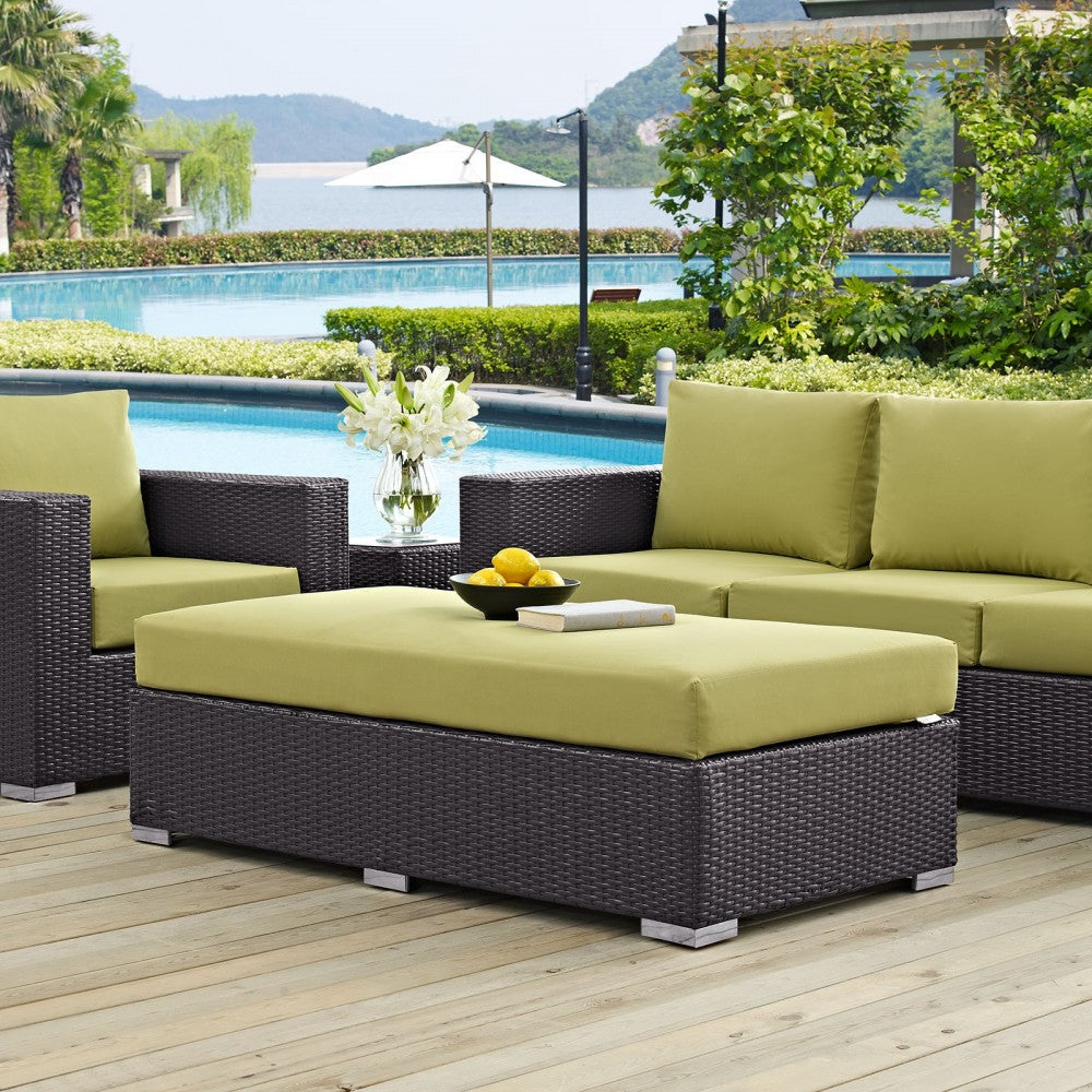 Convene Outdoor Patio Fabric Rectangle Ottoman, Espresso Peridot