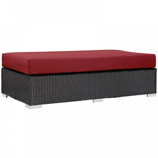 Convene Outdoor Patio Fabric Rectangle Ottoman, Espresso Red