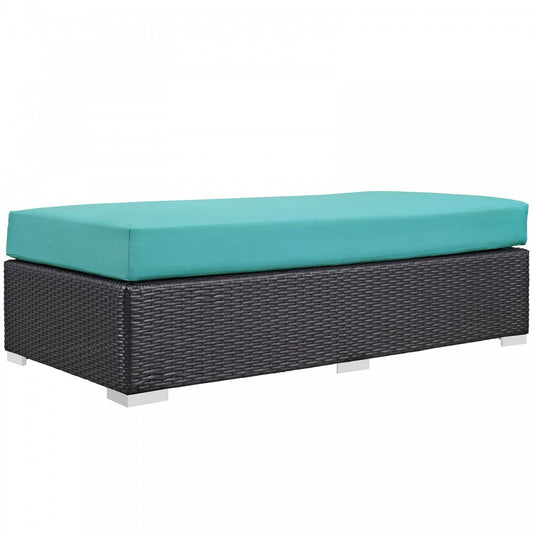Convene Outdoor Patio Fabric Rectangle Ottoman, Espresso Turquoise