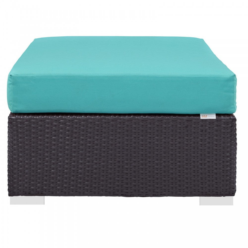 Convene Outdoor Patio Fabric Rectangle Ottoman, Espresso Turquoise