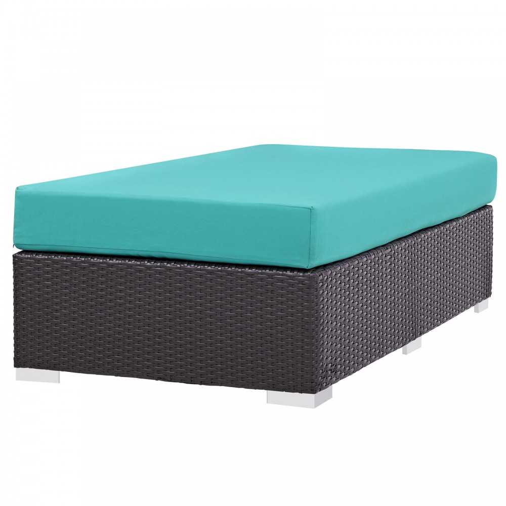 Convene Outdoor Patio Fabric Rectangle Ottoman, Espresso Turquoise