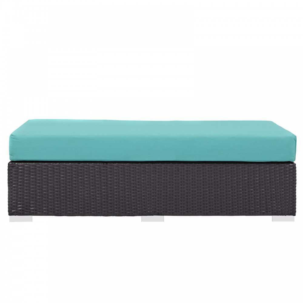 Convene Outdoor Patio Fabric Rectangle Ottoman, Espresso Turquoise