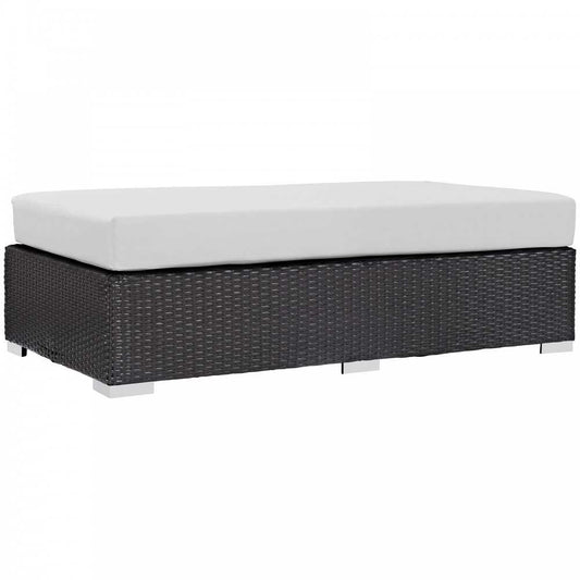 Convene Outdoor Patio Fabric Rectangle Ottoman, Espresso White