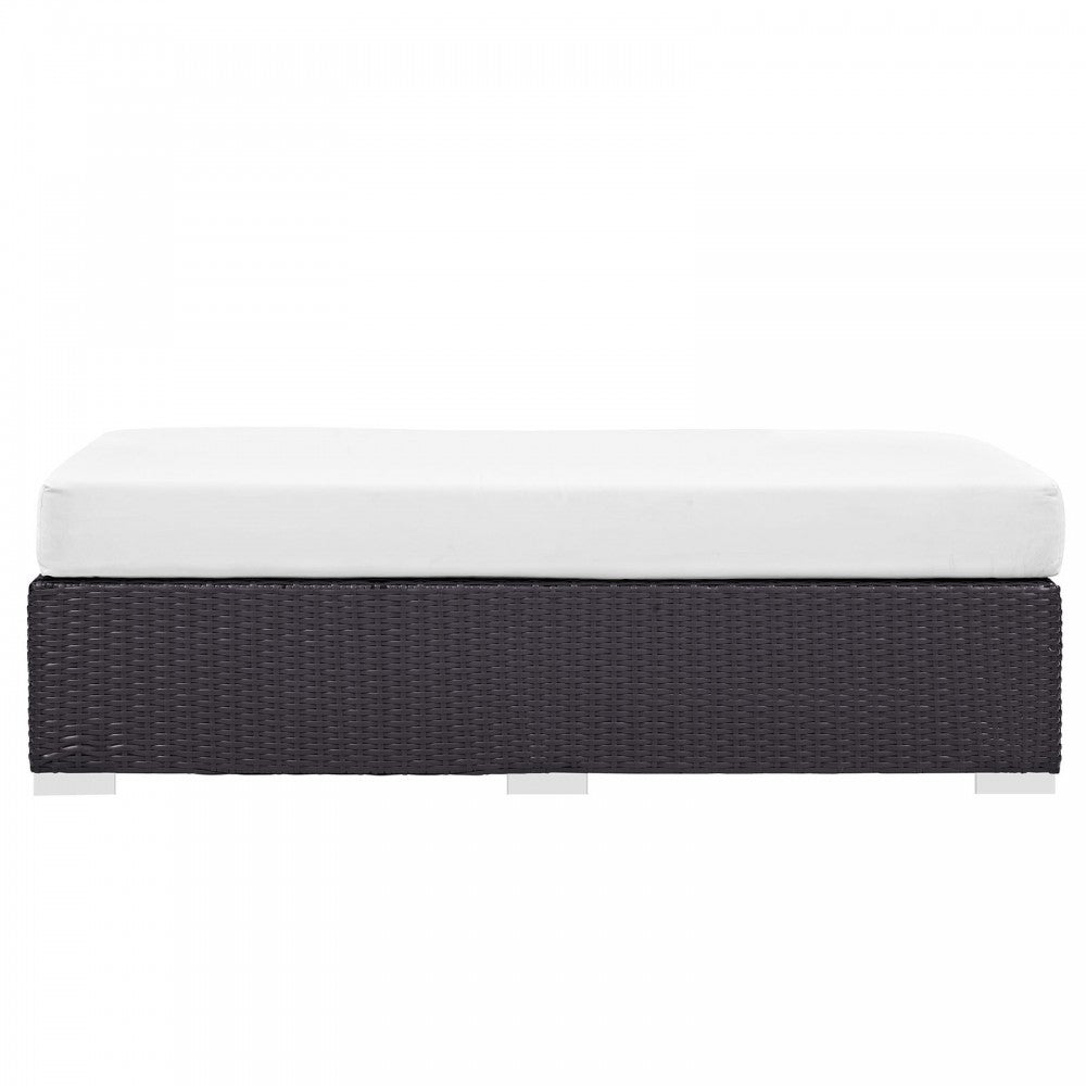 Convene Outdoor Patio Fabric Rectangle Ottoman, Espresso White