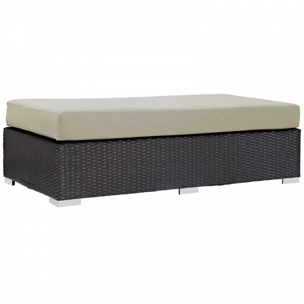 Convene Outdoor Patio Fabric Rectangle Ottoman, Espresso Beige