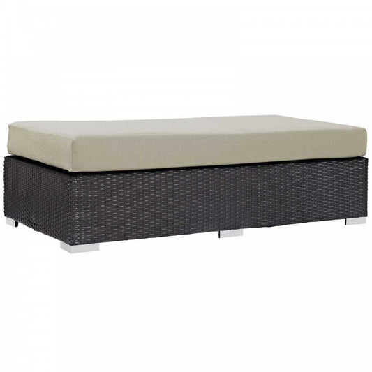 Convene Outdoor Patio Fabric Rectangle Ottoman, Espresso Beige