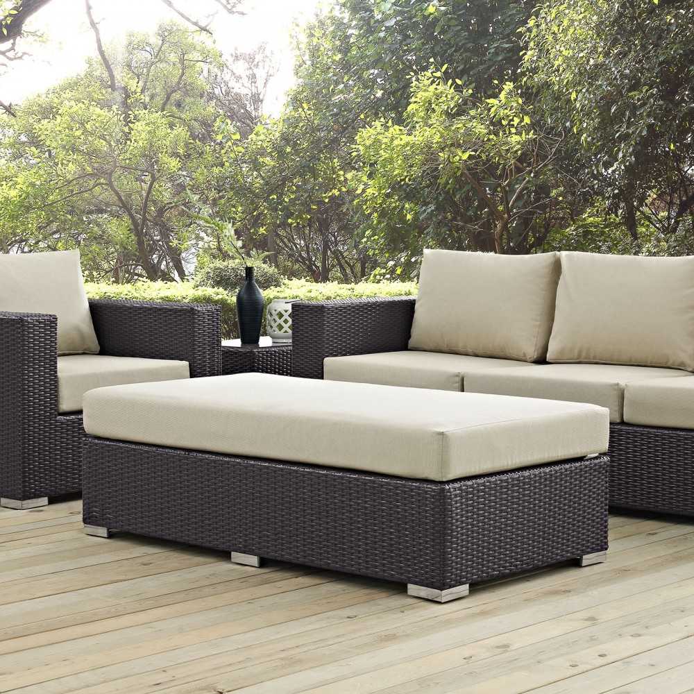 Convene Outdoor Patio Fabric Rectangle Ottoman, Espresso Beige