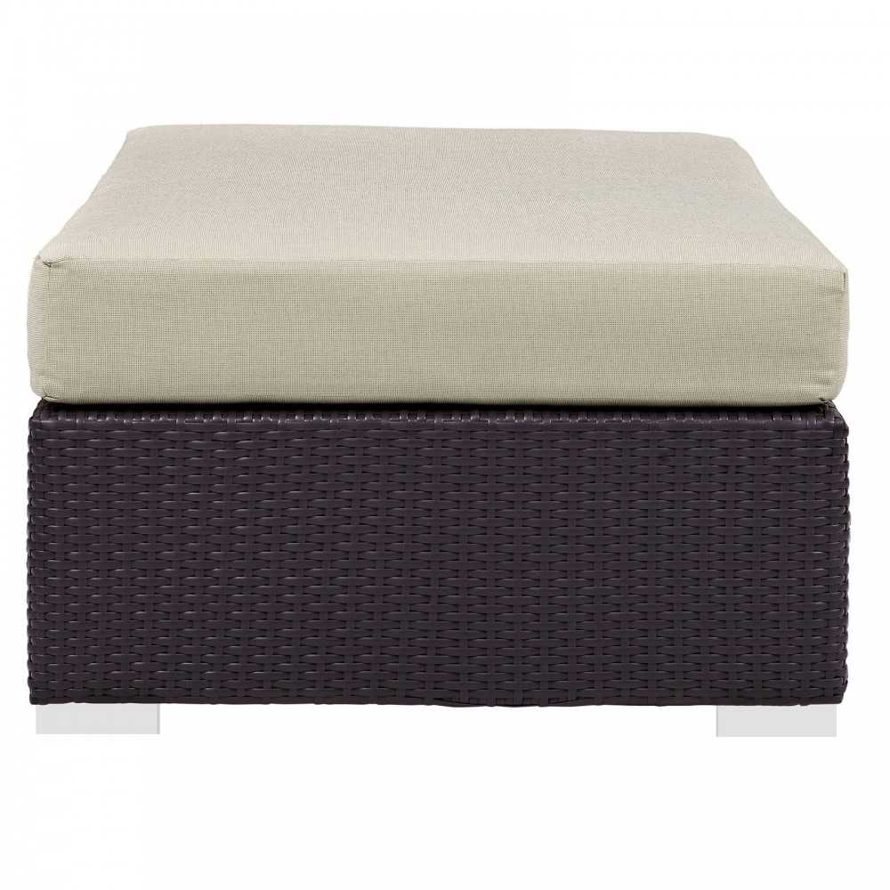 Convene Outdoor Patio Fabric Rectangle Ottoman, Espresso Beige