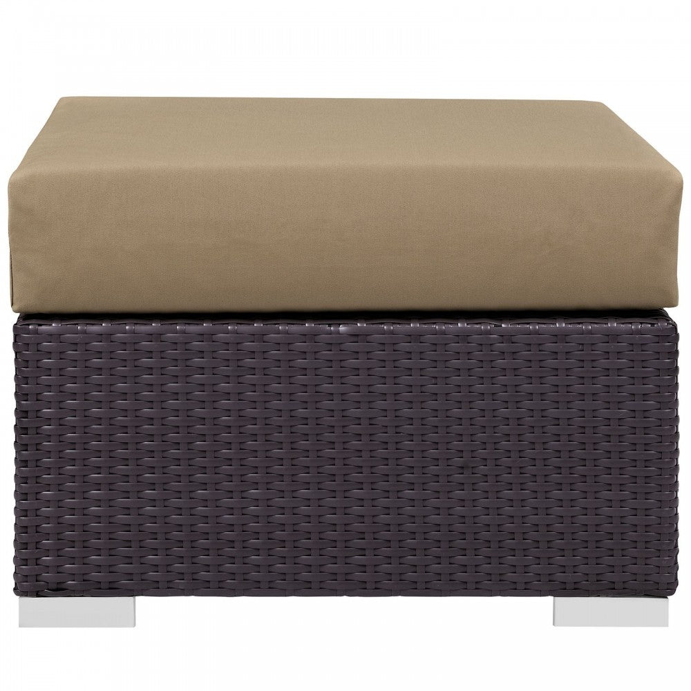 Convene Outdoor Patio Fabric Square Ottoman, Espresso Mocha