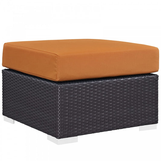 Convene Outdoor Patio Fabric Square Ottoman, Espresso Orange