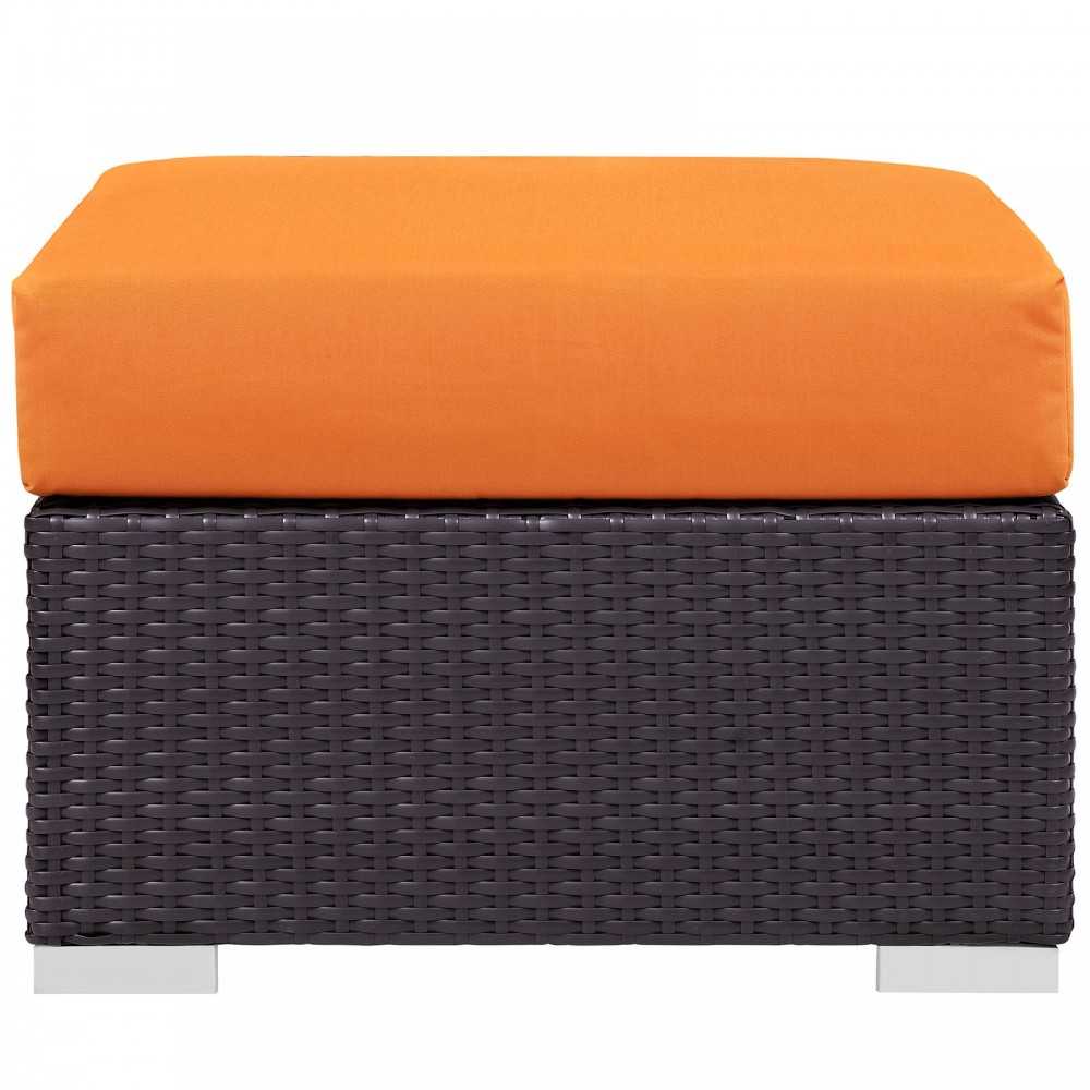 Convene Outdoor Patio Fabric Square Ottoman, Espresso Orange
