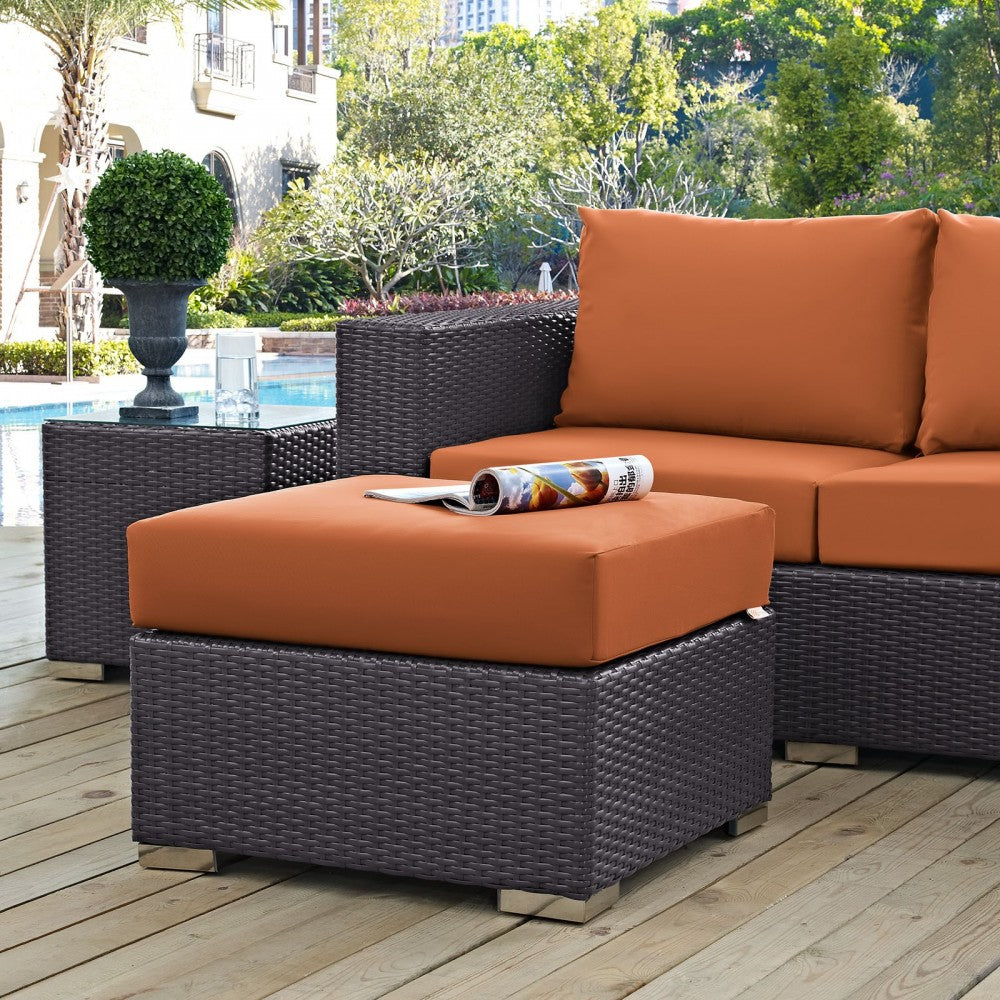 Convene Outdoor Patio Fabric Square Ottoman, Espresso Orange