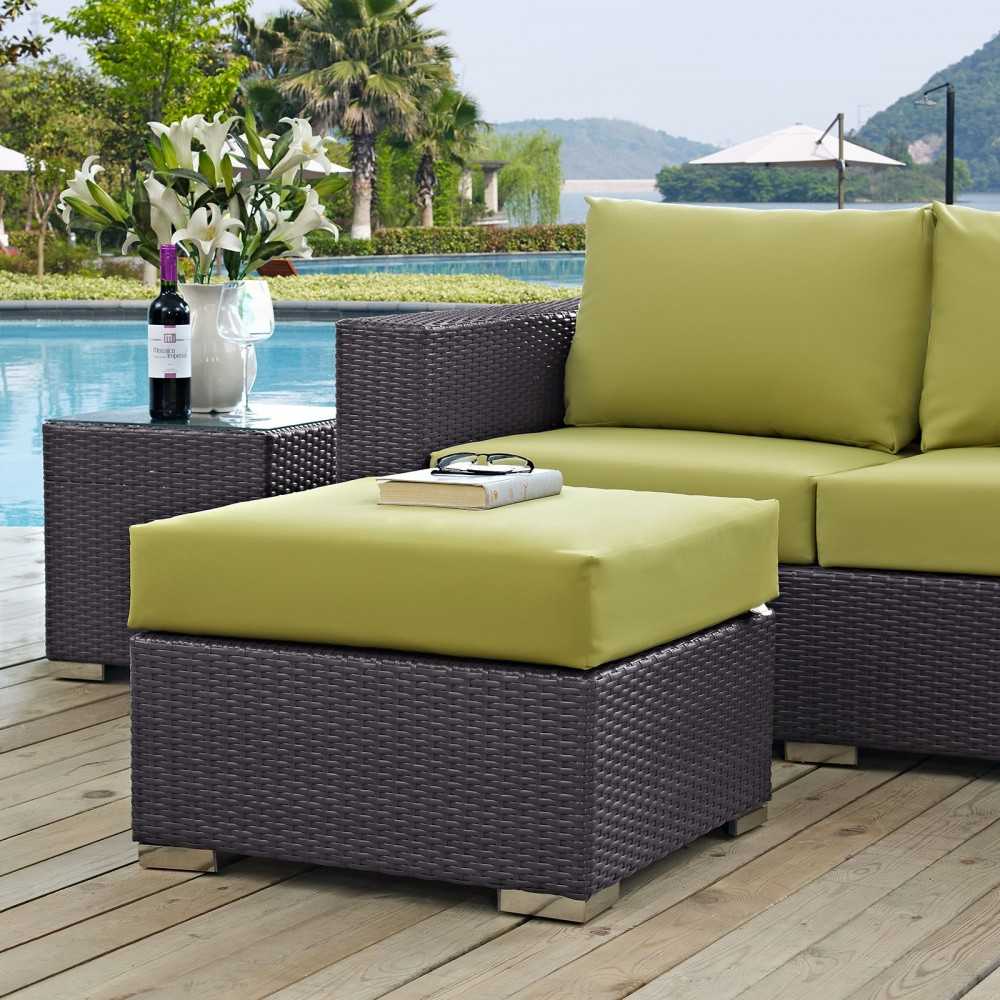Convene Outdoor Patio Fabric Square Ottoman, Espresso Peridot