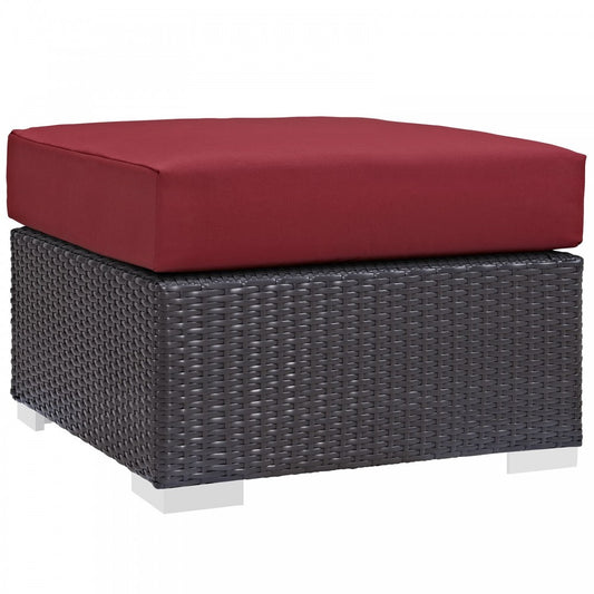 Convene Outdoor Patio Fabric Square Ottoman, Espresso Red