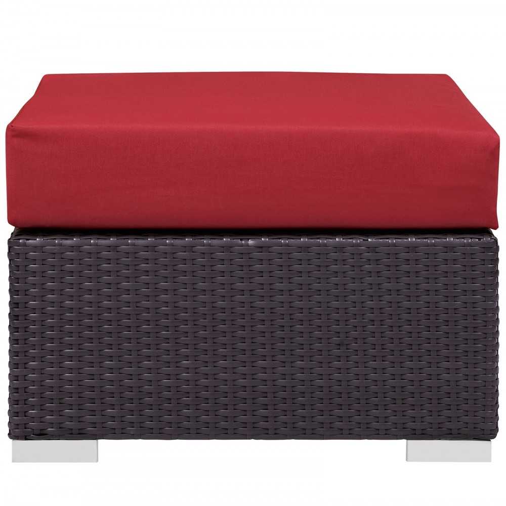 Convene Outdoor Patio Fabric Square Ottoman, Espresso Red