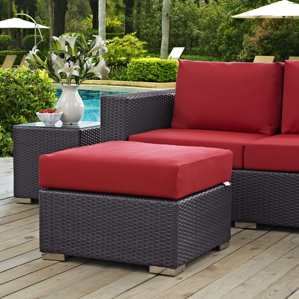Convene Outdoor Patio Fabric Square Ottoman, Espresso Red